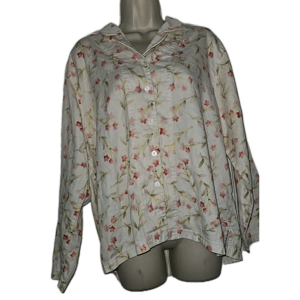 Garnet Hill Cotton 2-piece Cherry Blossom Pajama Set Long Sleeve Womens XL USA - Picture 2 of 6